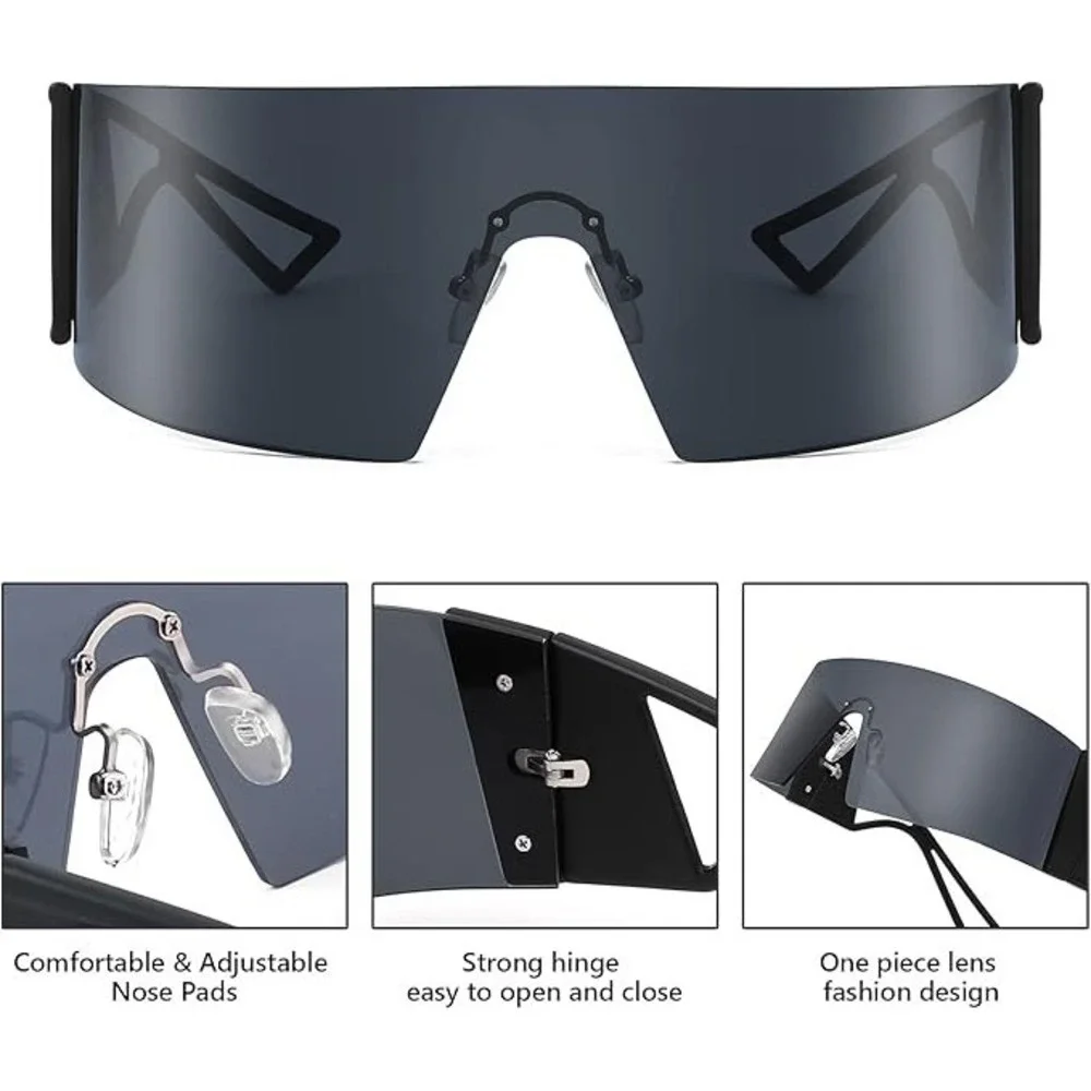 Men Sunglasses Shield Eyewear Sleek Wrap-Around Black Smoke Monolen Sporty Style